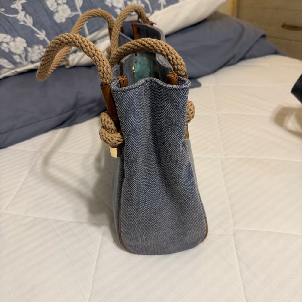 Michael Kors Gray-Blue Canvas Tote with Tan Rope Handles - Picture 2 of 4